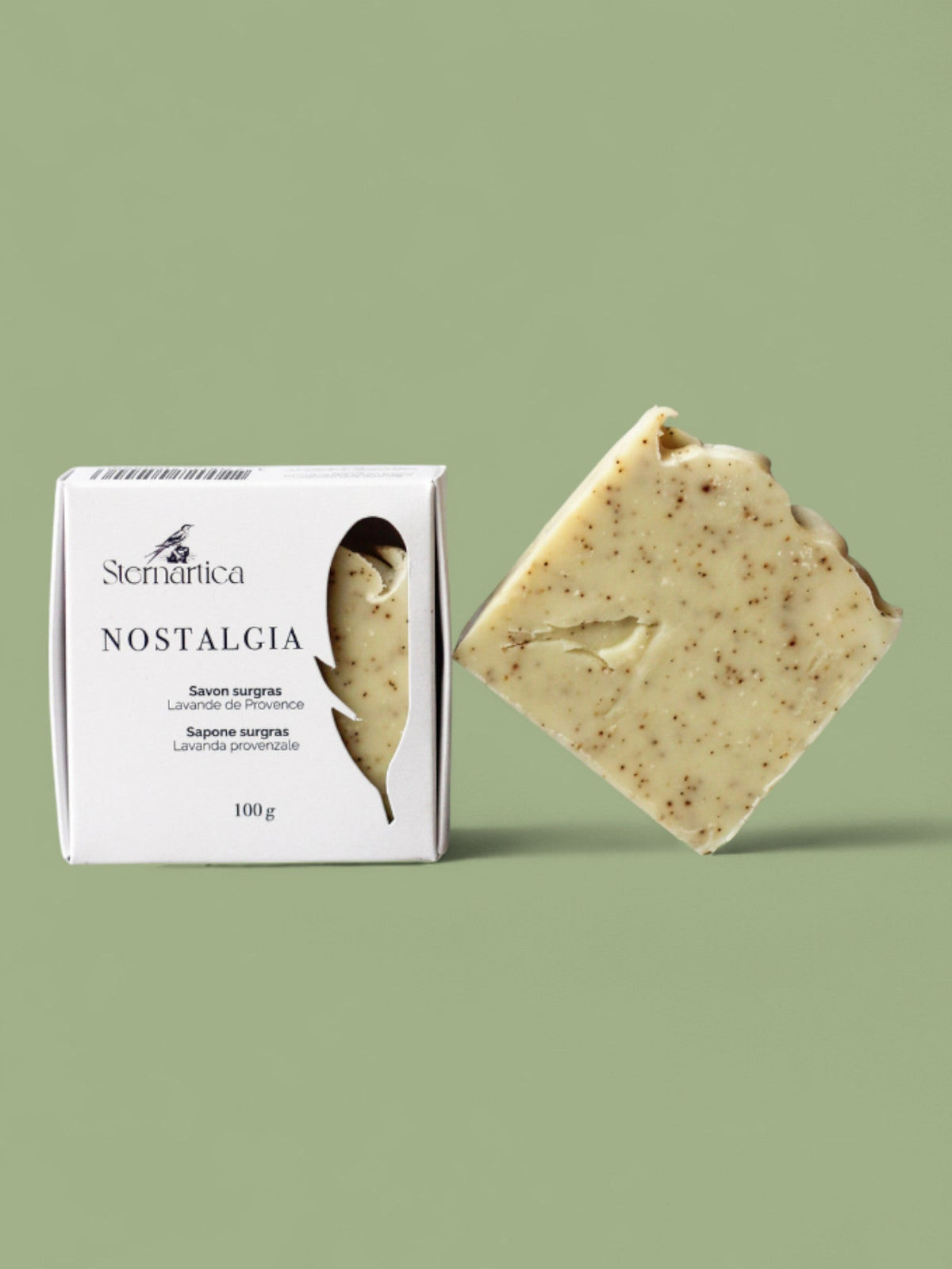 Savon exfoliant NOSTALGIA et son étui, savon solide aux pépins de raisin